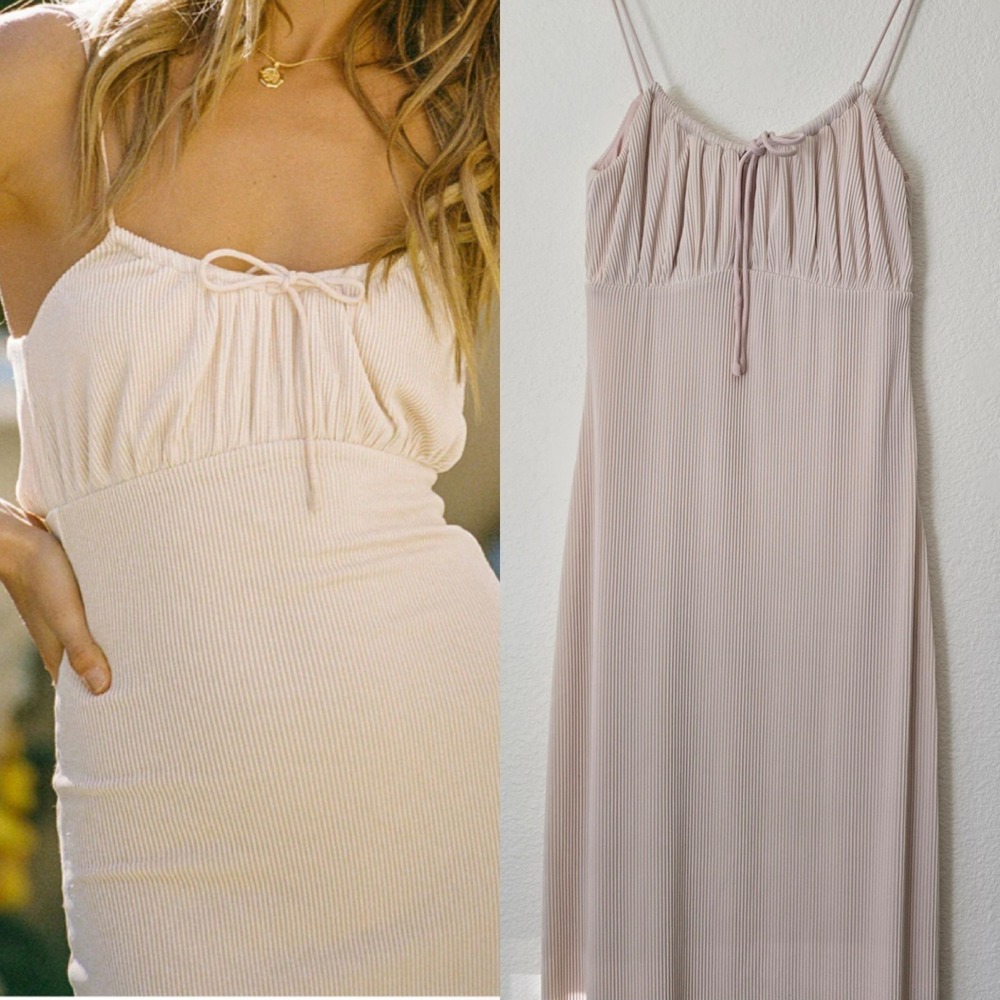 Sabo Rib Knit Babydoll Midi Dress Women Sz 2 Romantic Feminine Chic Minimalist